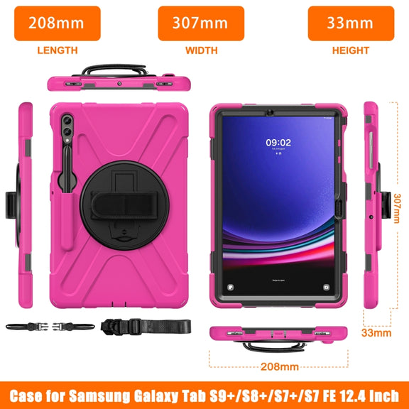 For Samsung Galaxy Tab S9+ / S8+ Rotary Handle Grab TPU + PC Tablet Case(Rose Red)