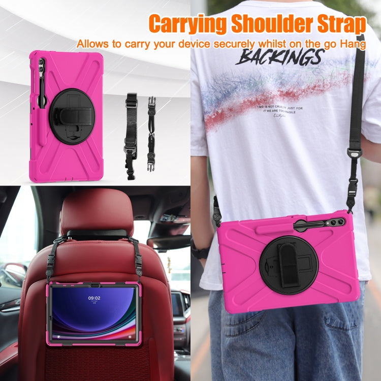 For Samsung Galaxy Tab S9+ / S8+ Rotary Handle Grab TPU + PC Tablet Case(Rose Red)