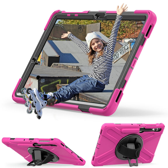 For Samsung Galaxy Tab S9+ / S8+ Rotary Handle Grab TPU + PC Tablet Case(Rose Red)