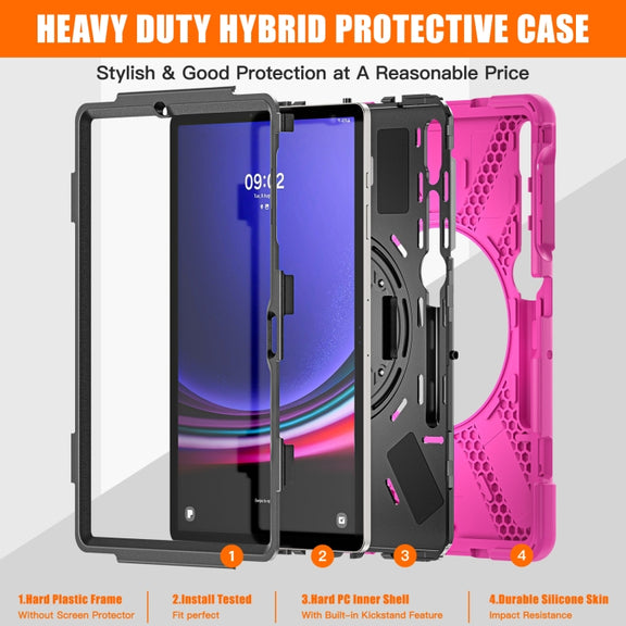 For Samsung Galaxy Tab S9+ / S8+ Rotary Handle Grab TPU + PC Tablet Case(Rose Red)