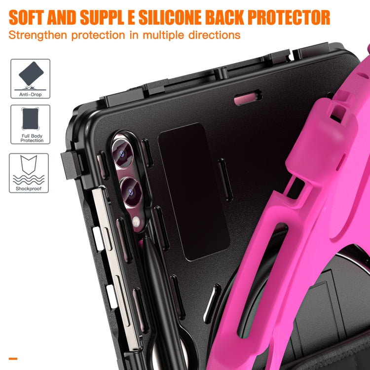 For Samsung Galaxy Tab S9+ / S8+ Rotary Handle Grab TPU + PC Tablet Case(Rose Red)