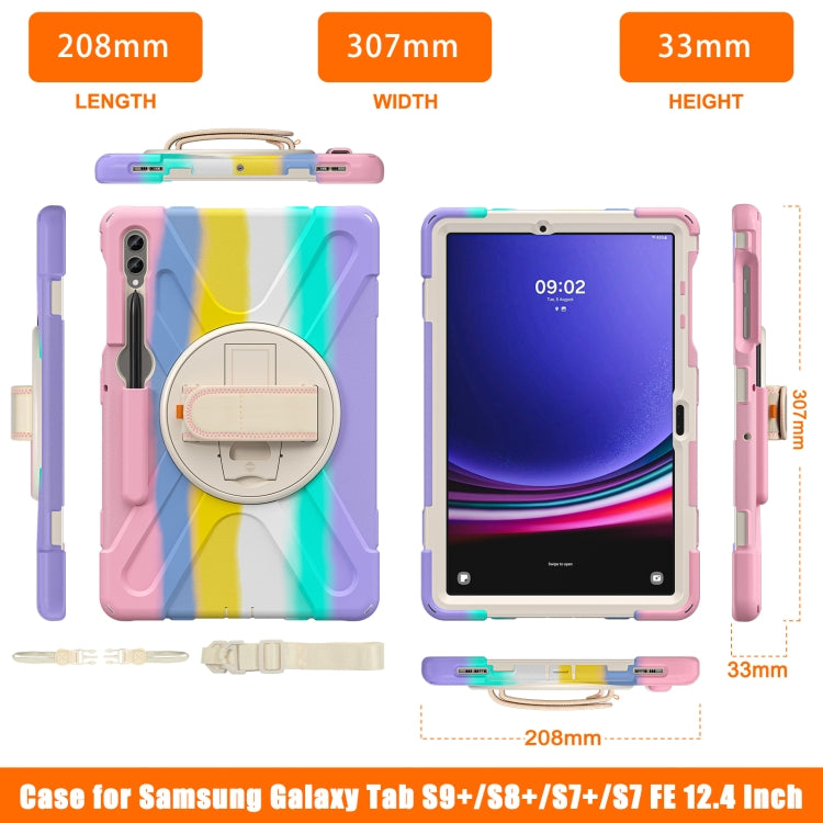 For Samsung Galaxy Tab S9+ / S8+ Rotatable Kickstand Grip Heavy Duty Hard Rugged Tablet Case(Colorful Pink)