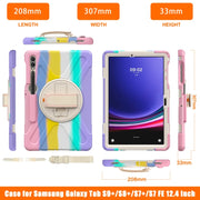For Samsung Galaxy Tab S9+ / S8+ Rotatable Kickstand Grip Heavy Duty Hard Rugged Tablet Case(Colorful Pink)