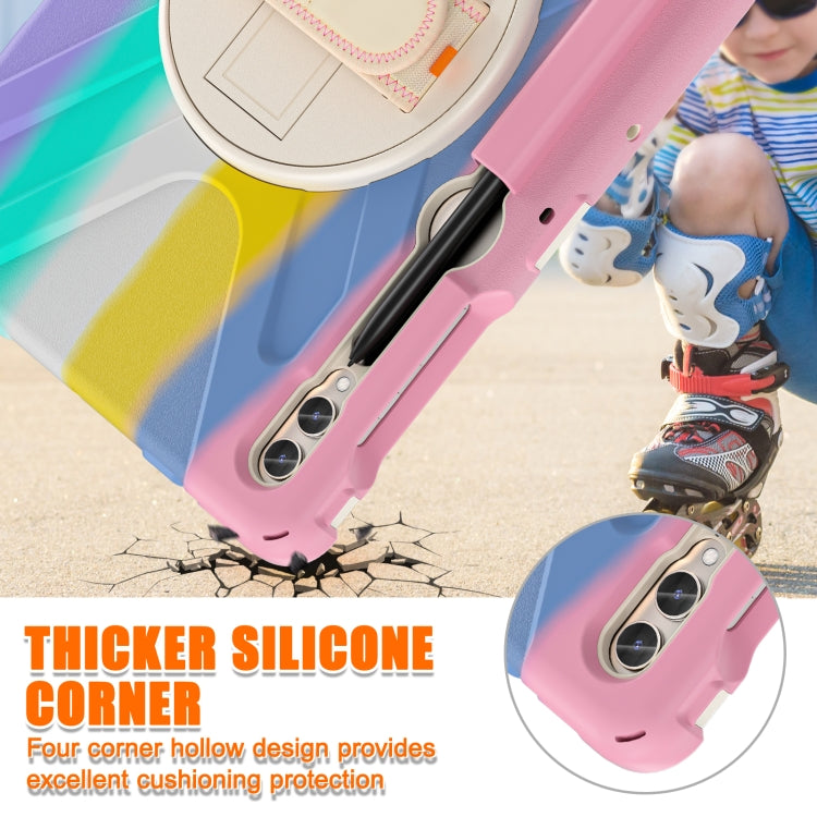 For Samsung Galaxy Tab S9+ / S8+ Rotatable Kickstand Grip Heavy Duty Hard Rugged Tablet Case(Colorful Pink)