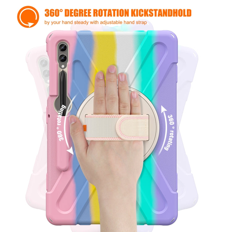 For Samsung Galaxy Tab S9+ / S8+ Rotatable Kickstand Grip Heavy Duty Hard Rugged Tablet Case(Colorful Pink)