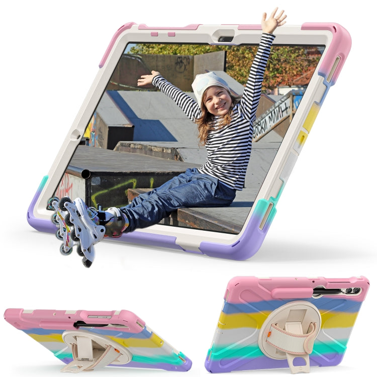 For Samsung Galaxy Tab S9+ / S8+ Rotatable Kickstand Grip Heavy Duty Hard Rugged Tablet Case(Colorful Pink)