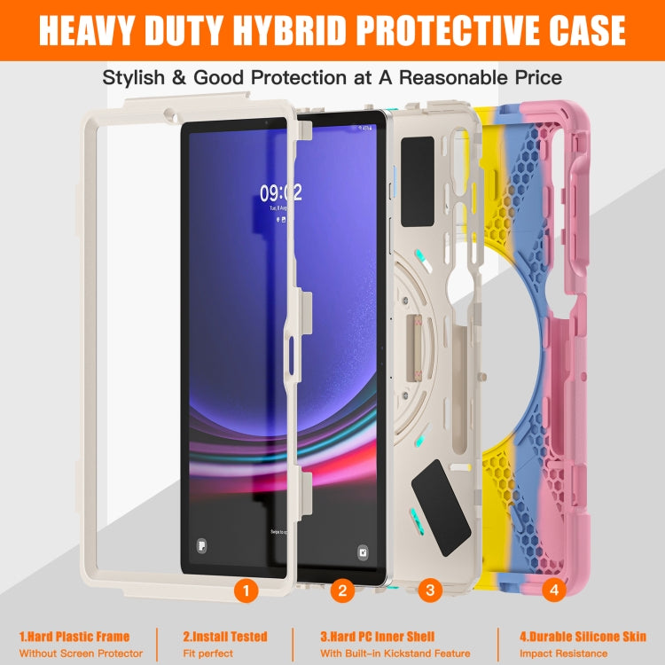For Samsung Galaxy Tab S9+ / S8+ Rotatable Kickstand Grip Heavy Duty Hard Rugged Tablet Case(Colorful Pink)