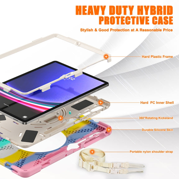 For Samsung Galaxy Tab S9+ / S8+ Rotatable Kickstand Grip Heavy Duty Hard Rugged Tablet Case(Colorful Pink)