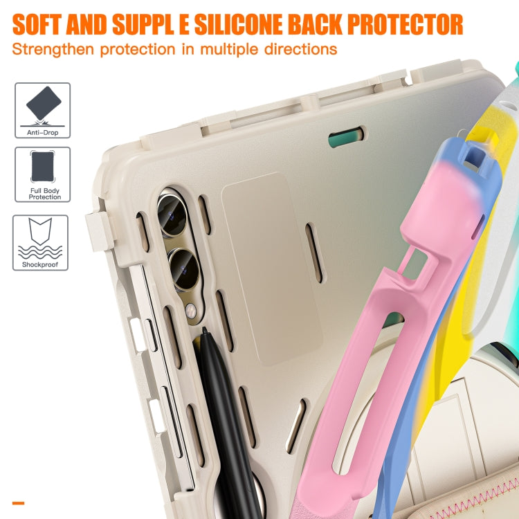 For Samsung Galaxy Tab S9+ / S8+ Rotatable Kickstand Grip Heavy Duty Hard Rugged Tablet Case(Colorful Pink)