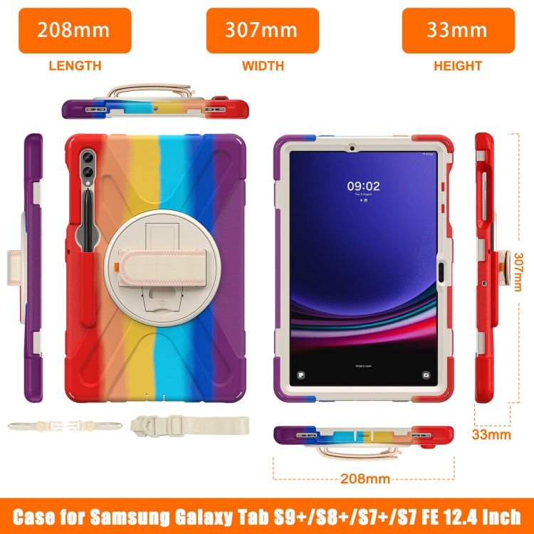 For Samsung Galaxy Tab S9+ / S8+ Rotary Handle Grab TPU + PC Tablet Case(Colorful Red)