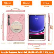 For Samsung Galaxy Tab S9+ / S8+ Rotary Handle Grab TPU + PC Tablet Case(Pink)