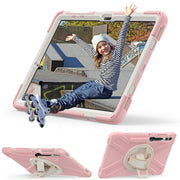 For Samsung Galaxy Tab S9+ / S8+ Rotary Handle Grab TPU + PC Tablet Case(Pink)