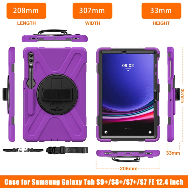 For Samsung Galaxy Tab S9+ / S8+ Rotatable Kickstand Grip Heavy Duty Hard Rugged Tablet Case(Purple)