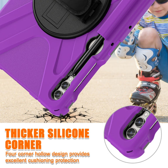 For Samsung Galaxy Tab S9+ / S8+ Rotatable Kickstand Grip Heavy Duty Hard Rugged Tablet Case(Purple)