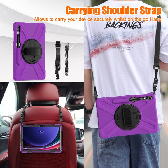 For Samsung Galaxy Tab S9+ / S8+ Rotatable Kickstand Grip Heavy Duty Hard Rugged Tablet Case(Purple)