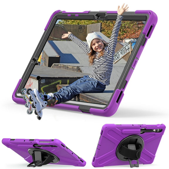 For Samsung Galaxy Tab S9+ / S8+ Rotatable Kickstand Grip Heavy Duty Hard Rugged Tablet Case(Purple)