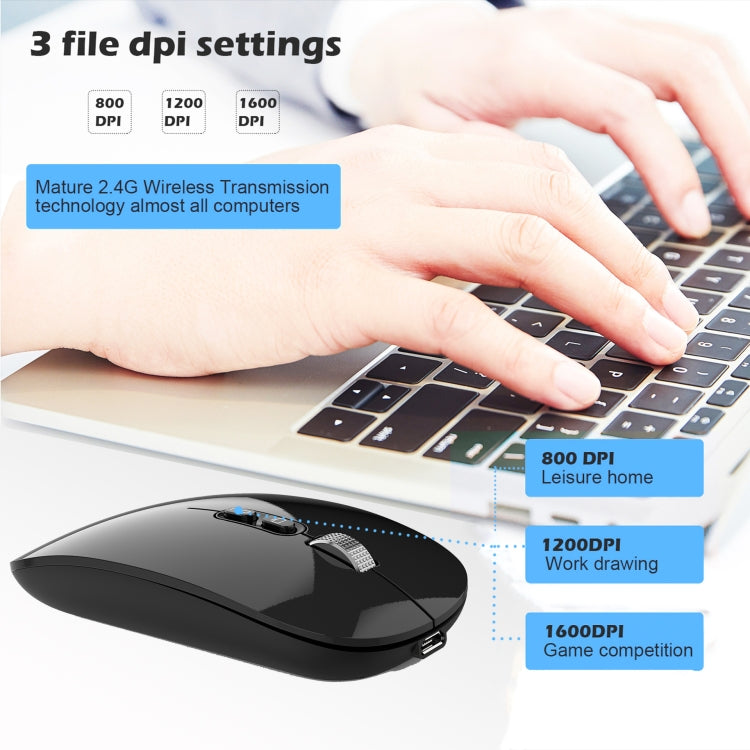HXSJ M103 1600DPI UV Dual Mode 2.4GHz + Bluetooth 5.1 Wireless Rechargeable Mouse(Black)