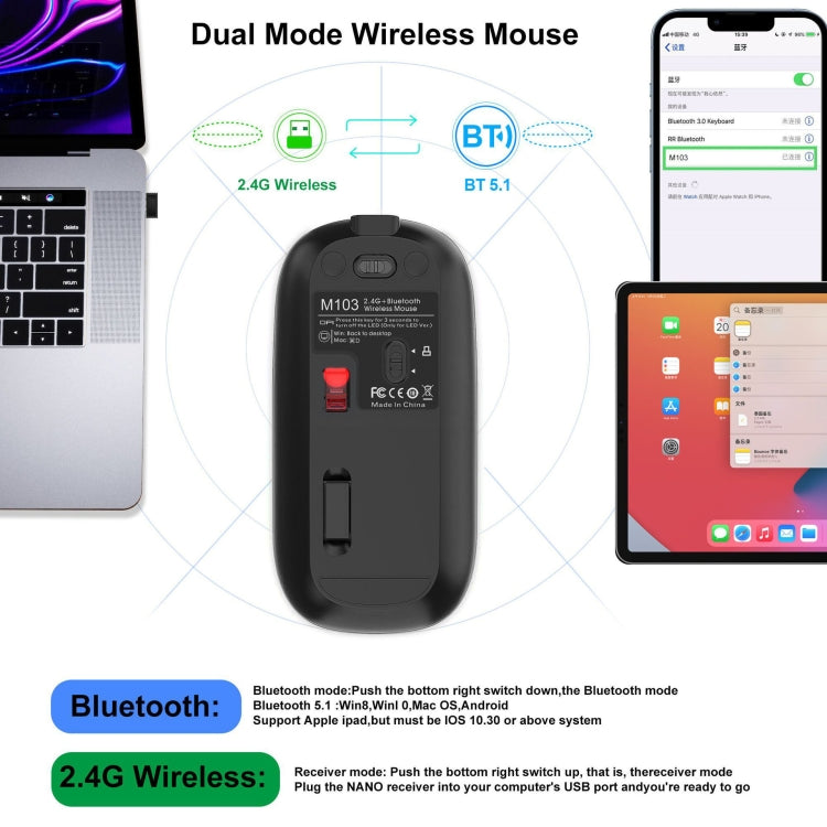 HXSJ M103 1600DPI 2.4GHz Wireless Rechargeable Mouse(Silver)