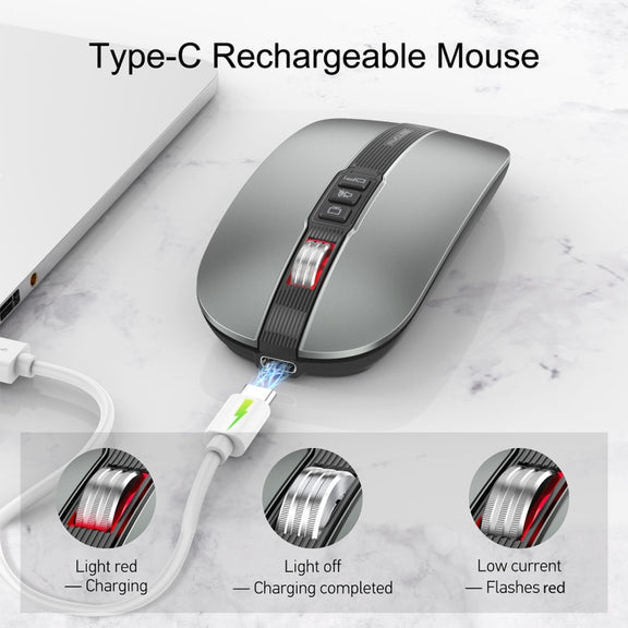 HXSJ M113 2400DPI Dual Mode 2.4GHz + Bluetooth 5.1 Wireless Mouse(Metallic Grey)