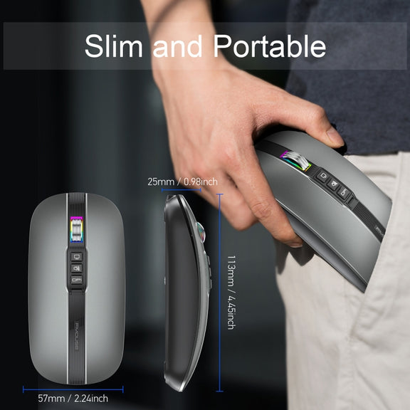 HXSJ M113 2400DPI Dual Mode 2.4GHz + Bluetooth 5.1 Wireless Mouse(Metallic Grey)