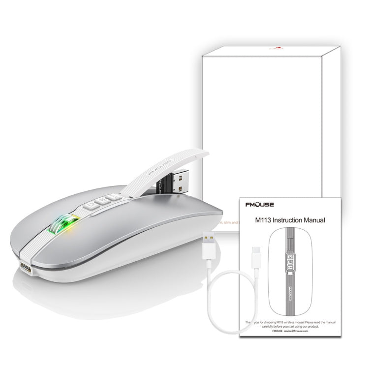 HXSJ M113 2400DPI Dual Mode 2.4GHz + Bluetooth 5.1 Wireless Mouse(Space Silver)