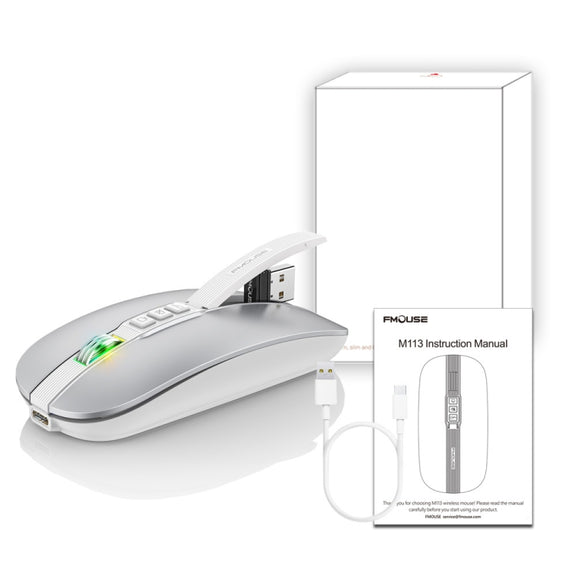 HXSJ M113 2400DPI Dual Mode 2.4GHz + Bluetooth 5.1 Wireless Mouse(Space Silver)