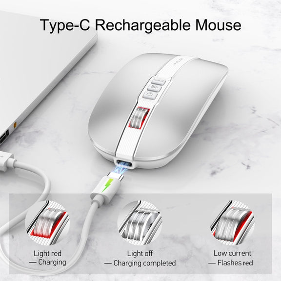 HXSJ M113 2400DPI Dual Mode 2.4GHz + Bluetooth 5.1 Wireless Mouse(Space Silver)