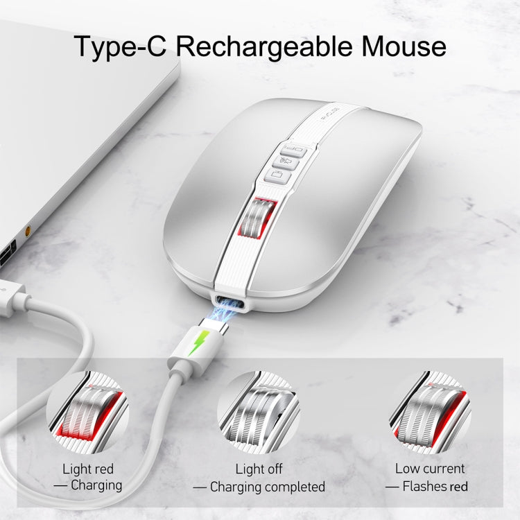 HXSJ M113 2400DPI Dual Mode 2.4GHz + Bluetooth 5.1 Wireless Mouse(Space Silver)