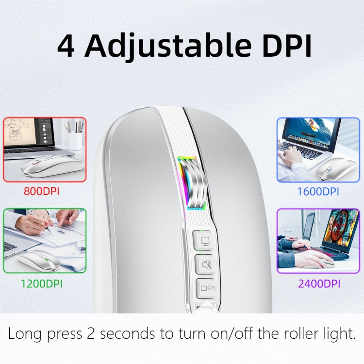 HXSJ M113 2400DPI Dual Mode 2.4GHz + Bluetooth 5.1 Wireless Mouse(Space Silver)