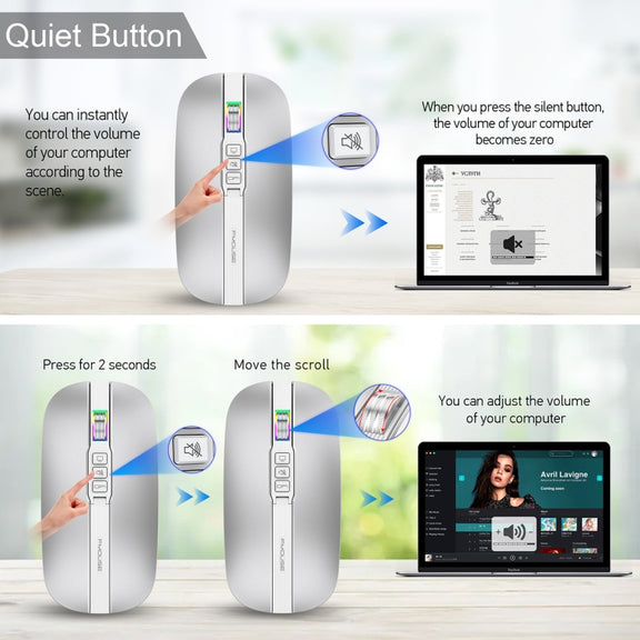 HXSJ M113 2400DPI Dual Mode 2.4GHz + Bluetooth 5.1 Wireless Mouse(Space Silver)