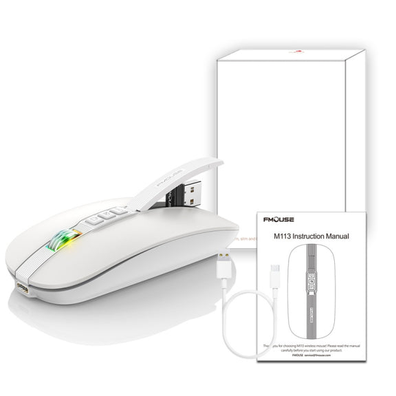 HXSJ M113 2400DPI Dual Mode 2.4GHz + Bluetooth 5.1 Wireless Mouse(Pearl White)