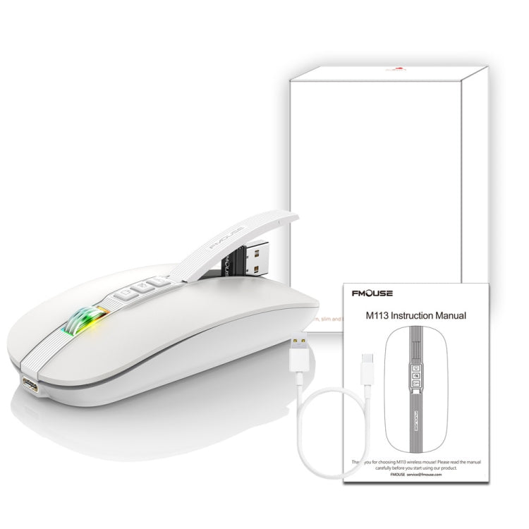HXSJ M113 2400DPI Dual Mode 2.4GHz + Bluetooth 5.1 Wireless Mouse(Pearl White)