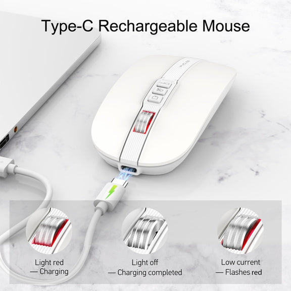 HXSJ M113 2400DPI Dual Mode 2.4GHz + Bluetooth 5.1 Wireless Mouse(Pearl White)