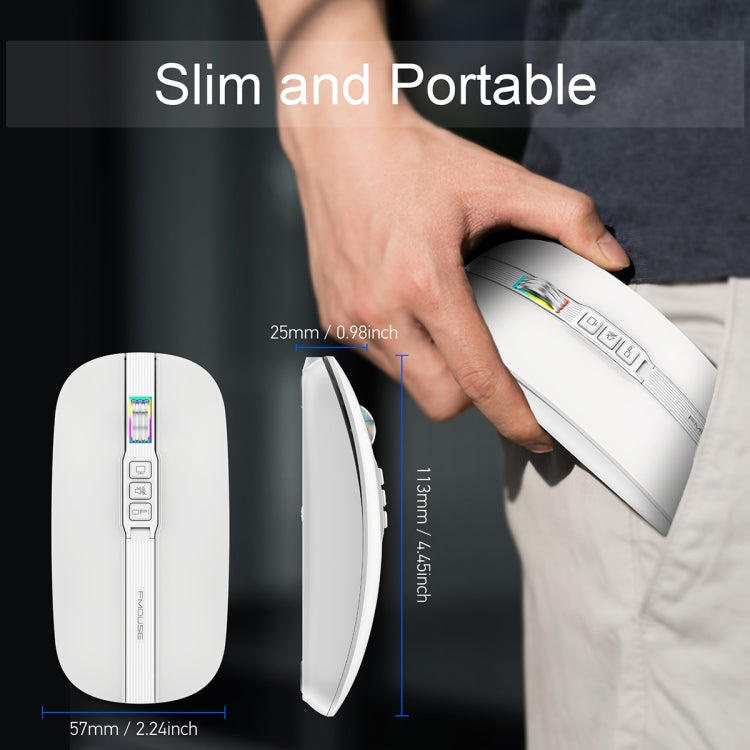 HXSJ M113 2400DPI Dual Mode 2.4GHz + Bluetooth 5.1 Wireless Mouse(Pearl White)