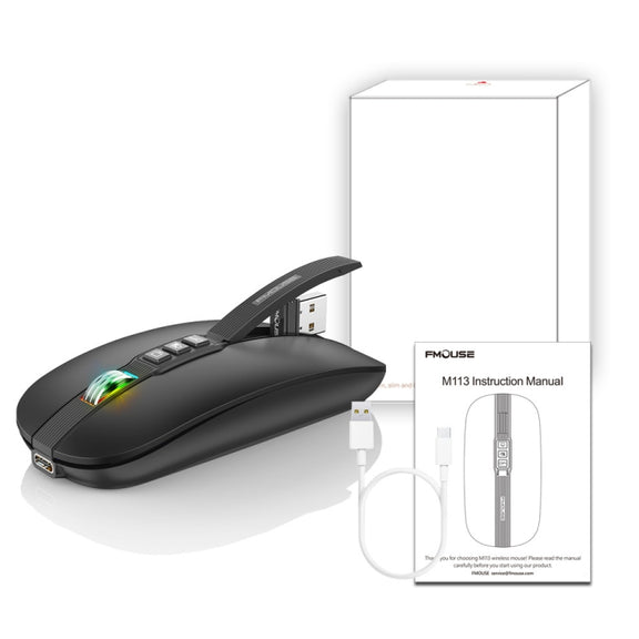 HXSJ M113 2400DPI Dual Mode 2.4GHz + Bluetooth 5.1 Wireless Mouse(Matte Black)