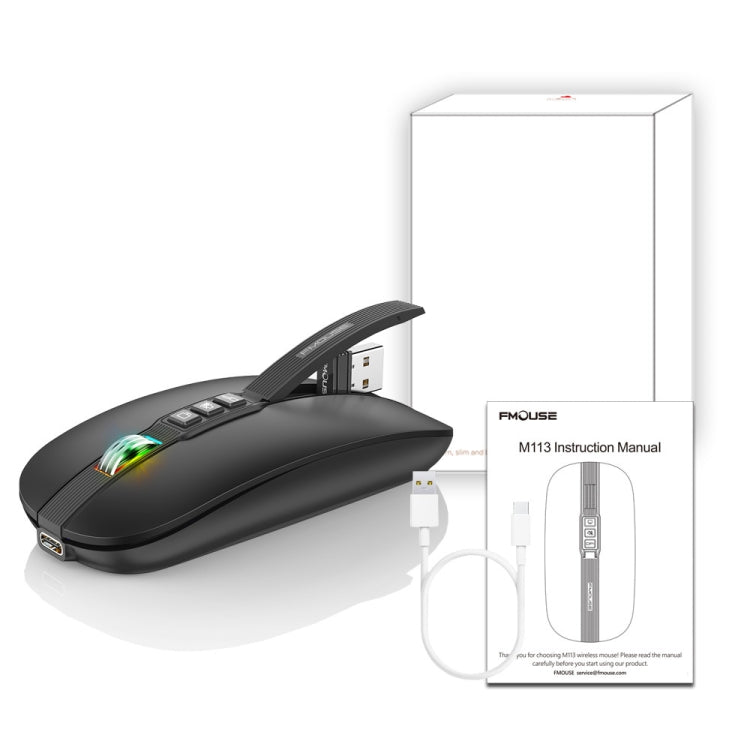 HXSJ M113 2400DPI Dual Mode 2.4GHz + Bluetooth 5.1 Wireless Mouse(Matte Black)