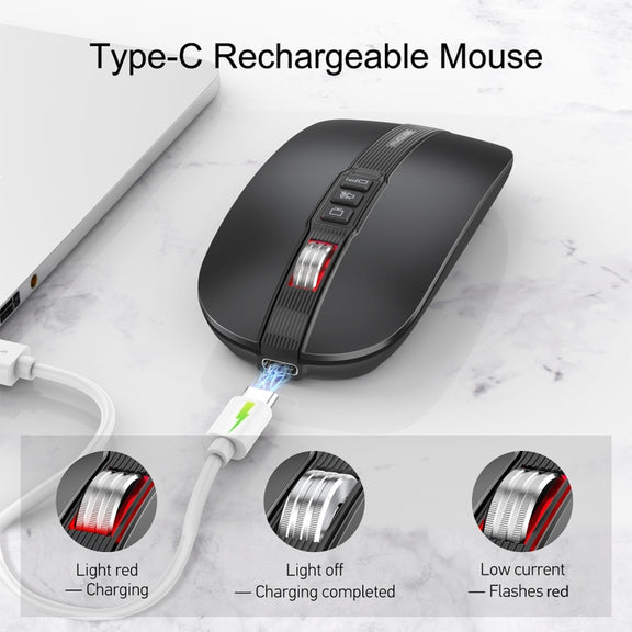 HXSJ M113 2400DPI Dual Mode 2.4GHz + Bluetooth 5.1 Wireless Mouse(Matte Black)