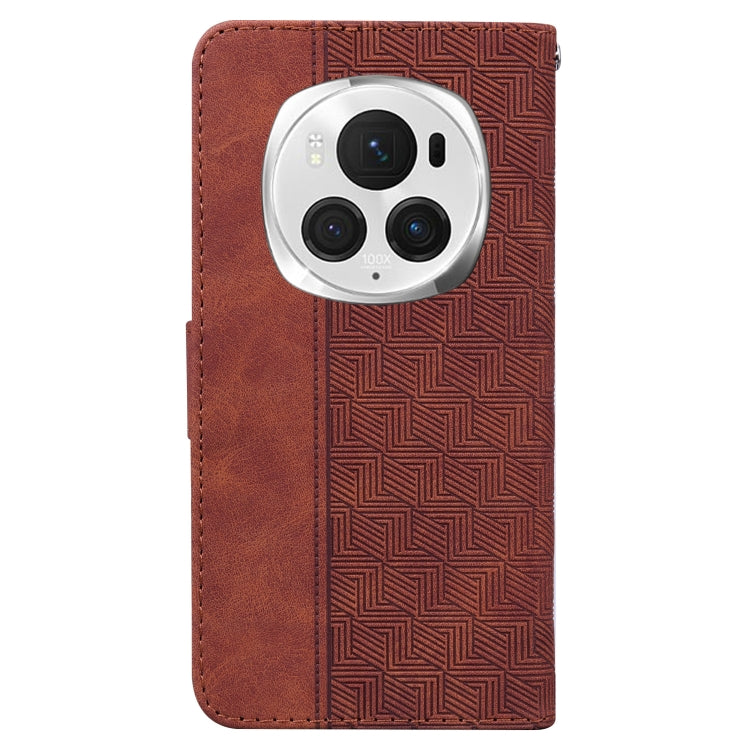 For Honor Magic6 Pro Geometric Embossed Leather Phone Case(Brown)