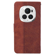 For Honor Magic6 Pro Geometric Embossed Leather Phone Case(Brown)