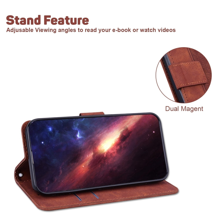 For Honor Magic6 Pro Geometric Embossed Leather Phone Case(Brown)