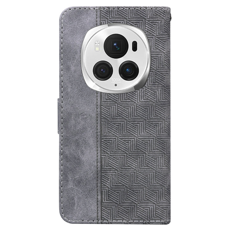 For Honor Magic6 Pro Geometric Embossed Leather Phone Case(Grey)