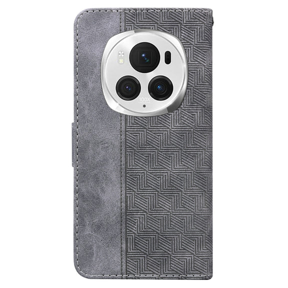 For Honor Magic6 Pro Geometric Embossed Leather Phone Case(Grey)