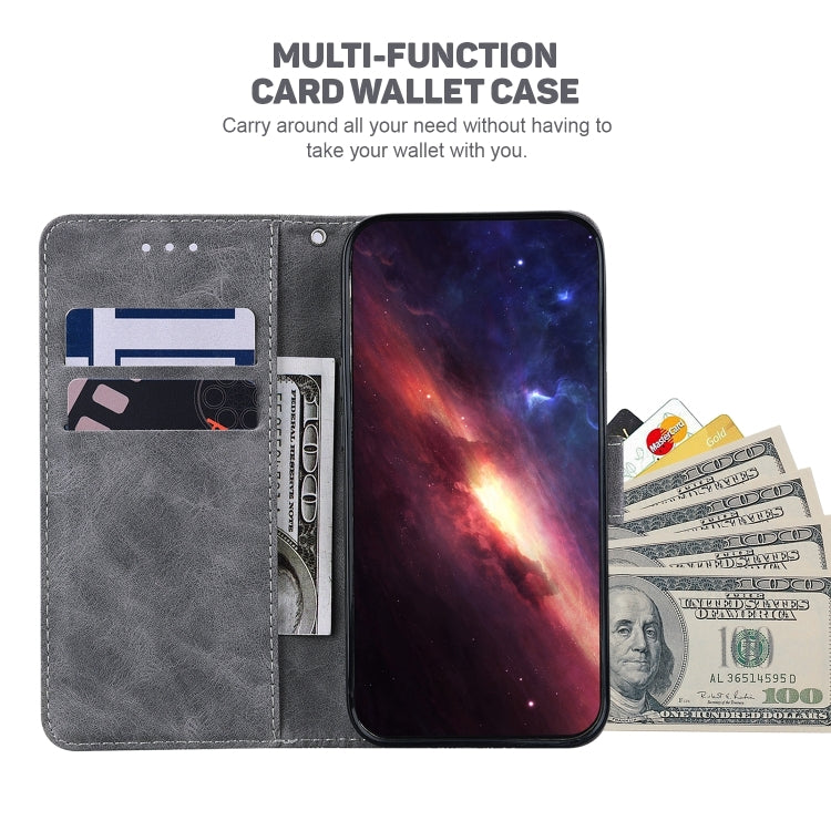 For Honor Magic6 Pro Geometric Embossed Leather Phone Case(Grey)