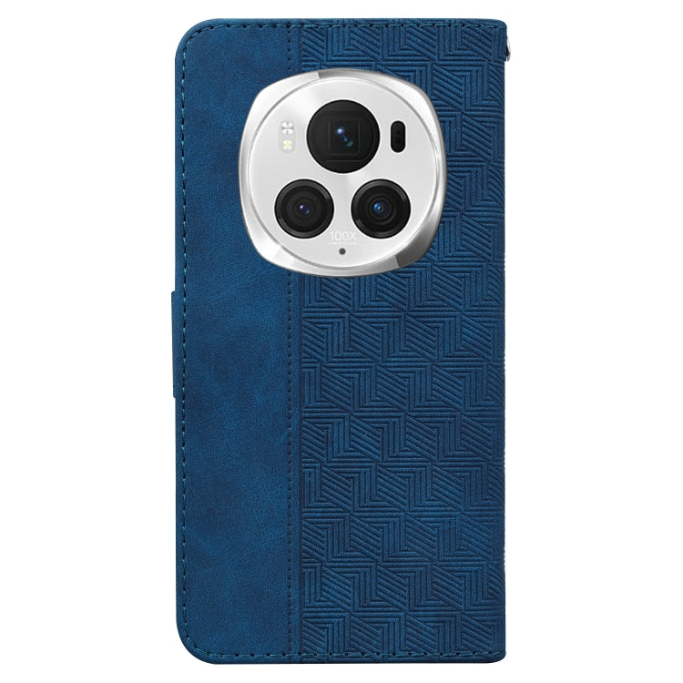 For Honor Magic6 Pro Geometric Embossed Leather Phone Case(Blue)