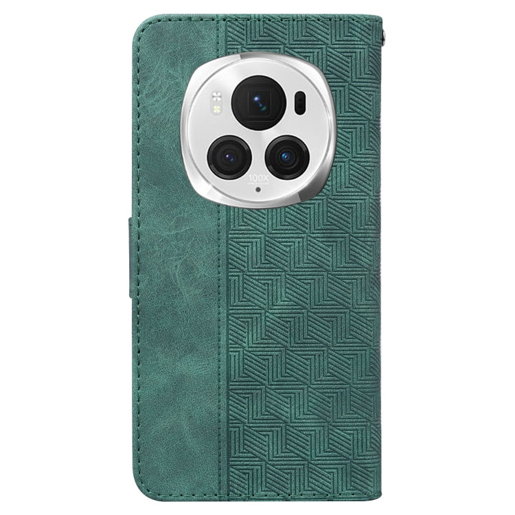 For Honor Magic6 Pro Geometric Embossed Leather Phone Case(Green)