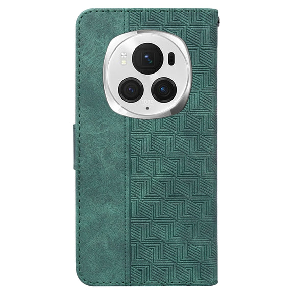 For Honor Magic6 Pro Geometric Embossed Leather Phone Case(Green)