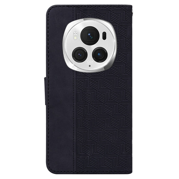 For Honor Magic6 Pro Geometric Embossed Leather Phone Case(Black)
