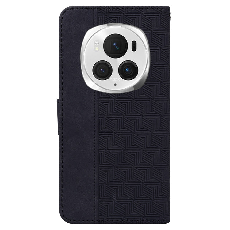 For Honor Magic6 Pro Geometric Embossed Leather Phone Case(Black)