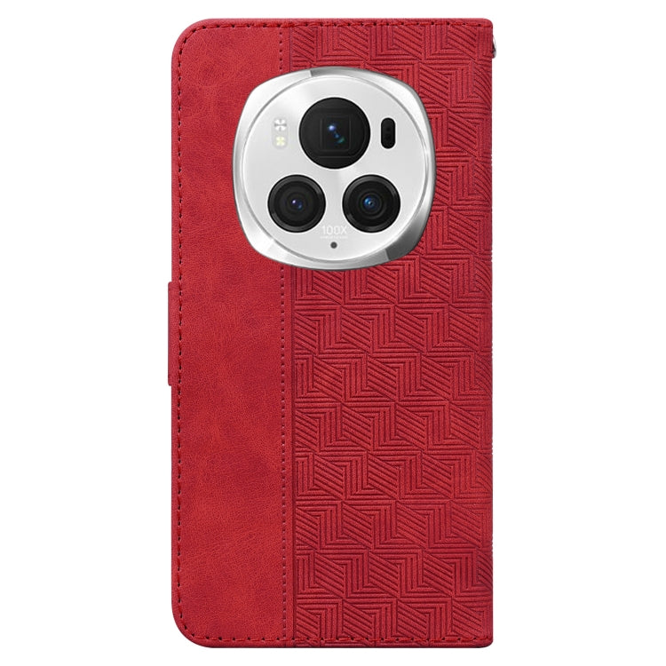 For Honor Magic6 Pro Geometric Embossed Leather Phone Case(Red)