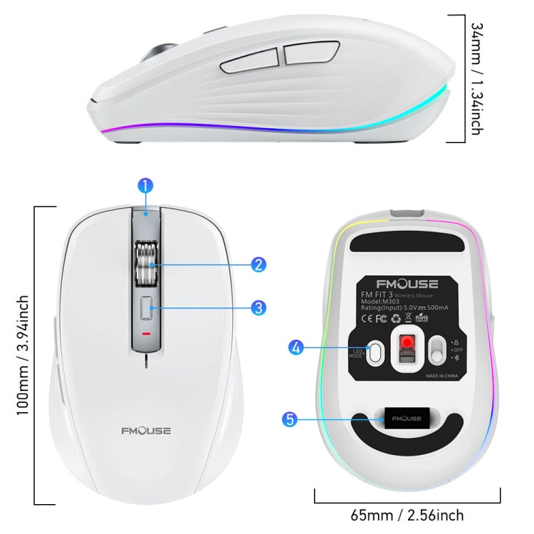 HXSJ M303 2400DPI Dual Mode 2.4GHz + Bluetooth 5.1 Wireless Mouse(Black)